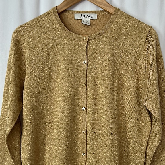 Jetal Silk Gold Metallic Thread Button Front Long Sleeve Shirt Top **Sz L** - Picture 3 of 4
